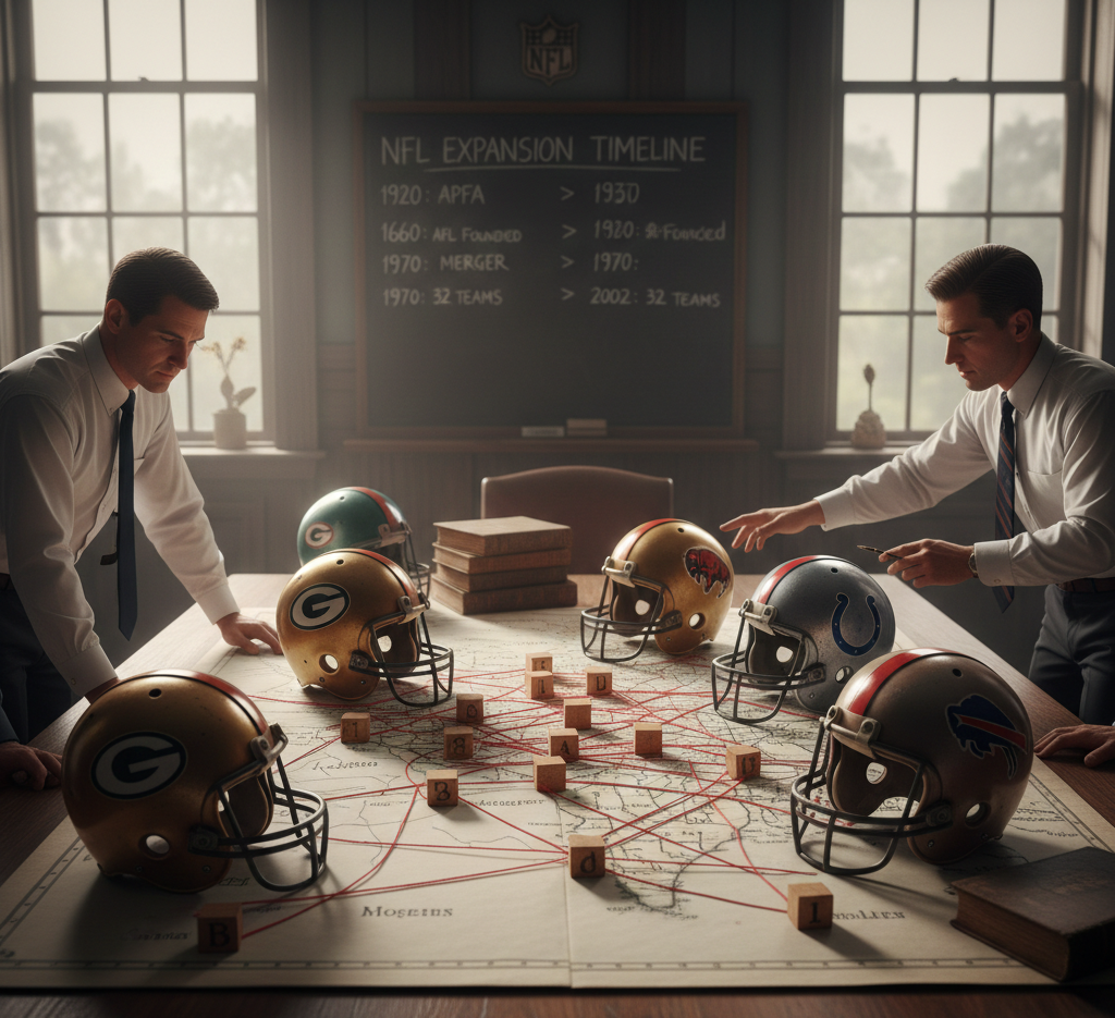 A complete history of NFL expansion, from unstable early franchises to today’s 32-team structure, revealing how money, markets, and power shaped football.
