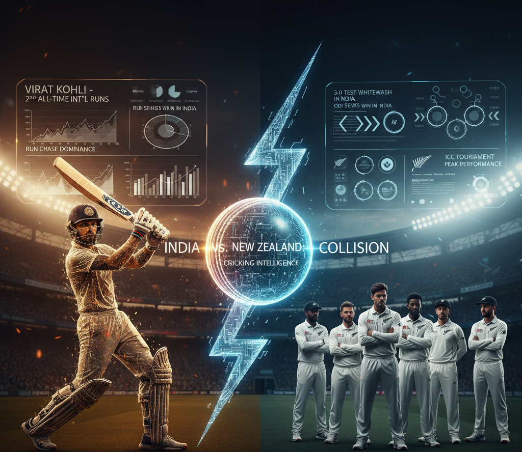 India vs New Zealand cricket showcases elite batting records, historic upsets, Kohli’s milestones, and the science shaping modern cricket rivalries.
