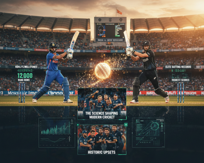 India vs New Zealand cricket showcases elite batting records, historic upsets, Kohli’s milestones, and the science shaping modern cricket rivalries.