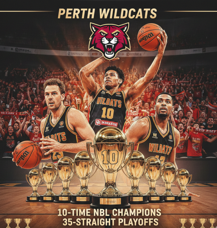 The Perth Wildcats are the NBL’s most decorated team, with ten championships, legendary players, and a fanbase that defines dominance.