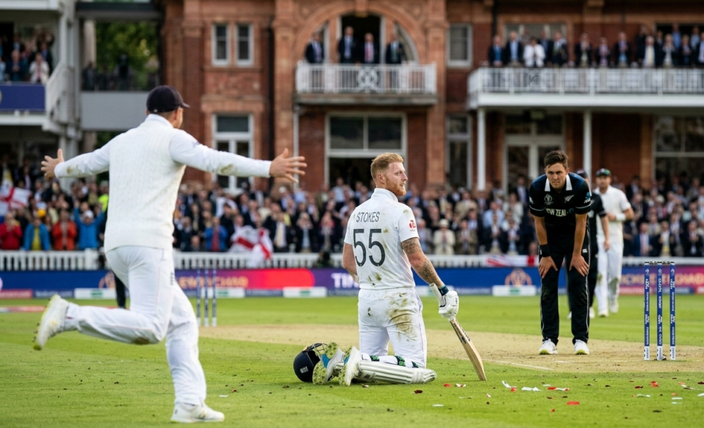 Relive the dramatic 2019 Cricket World Cup Final at Lord’s, where England beat New Zealand after a tied Super Over and boundary count rule.