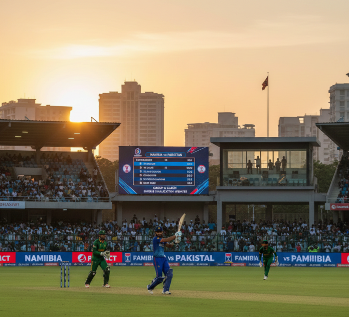 At the Sinhalese Sports Club Ground in Colombo, Pakistan national cricket team faces a must-win match against the Namibia national cricket team to keep their tournament hopes alive. Pakistan’s qualification depends heavily on both victory margin and other match results, while Namibia plays freely with upset ambitions. Spin-friendly pitch conditions and humid weather could play decisive roles, favoring Pakistan’s spin attack led by Abrar Ahmed. Key players like Sahibzada Farhan, Jan Frylinck, and JJ Smit are expected to influence the outcome. With net run rate, pressure, and survival at stake, the match promises high drama where strategy, conditions, and individual brilliance will define the result.